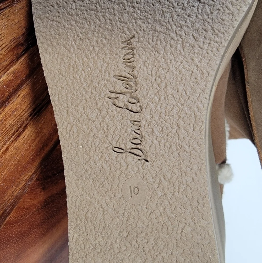 Sam Edelman Reagan Brown Suede Wedge Ankle Boots With Sherpa Trim Size 10